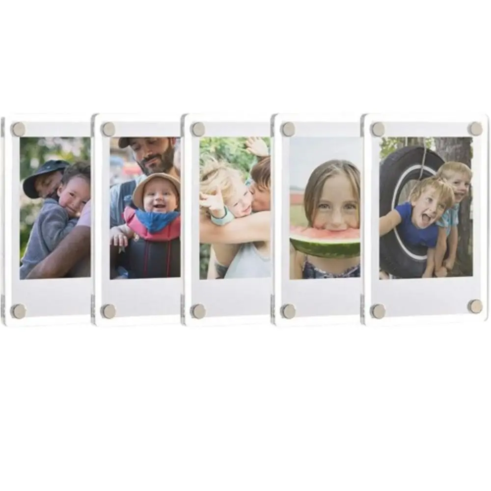 5pcs Acrylic Fridge Magnetic Photo Frame DIY Double Sided Card Display Frame Lightweight Wide Use