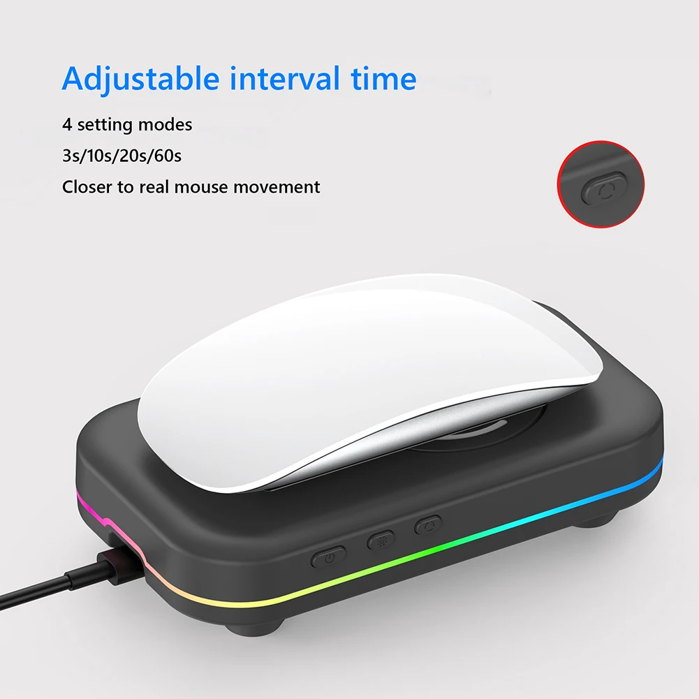 Undetectable Mouse Mover Jiggler 4 Modes Automatic Mouse Wiggler with Adjustable Interval Timer ON/Off Switch RGB Lights