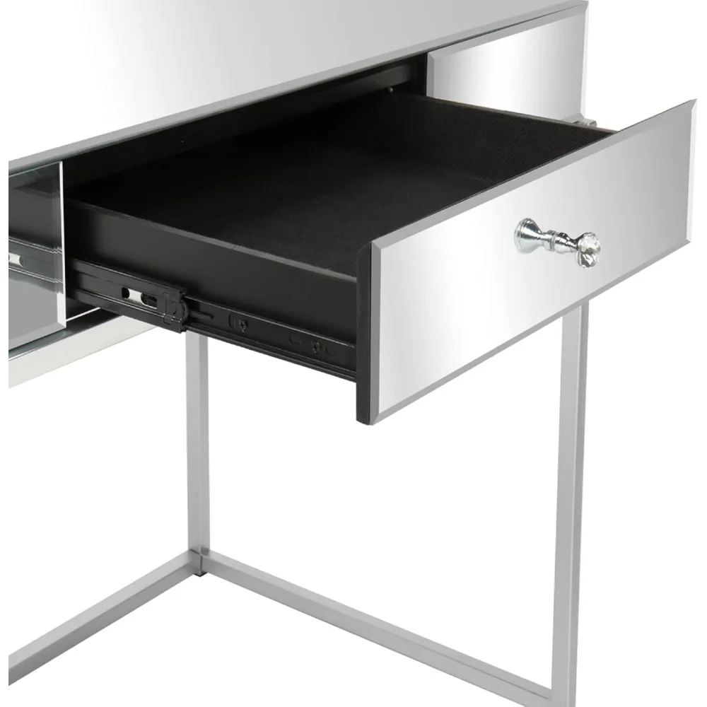 طاولة زينة بمرآة زجاجية بمقبض كريستالي فاخر وأنيق، طاولة تعليمية متعددة الوظائف مقاومة للخدش