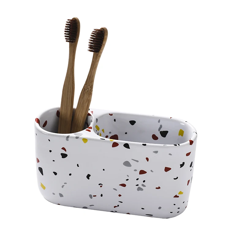 

Bathroom toiletry set, bathroom simple and creative terrazzo ceramic mouthwash cup, toothbrush holder