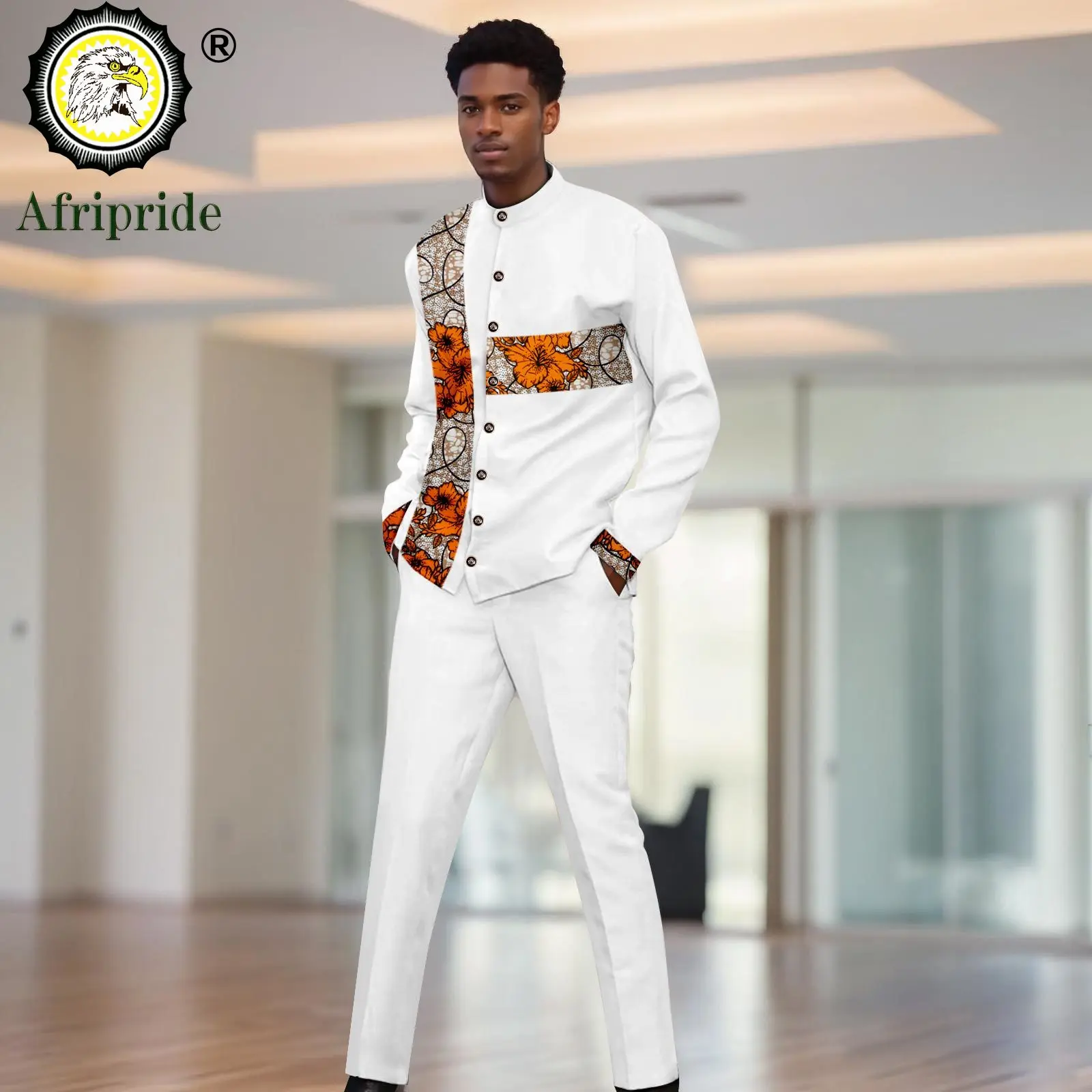 Men`s Suits Slim Fit Single Breasted Embroidery Lined Print Blazer and Pants Set Dashiki Outfits African Clothes 2516046