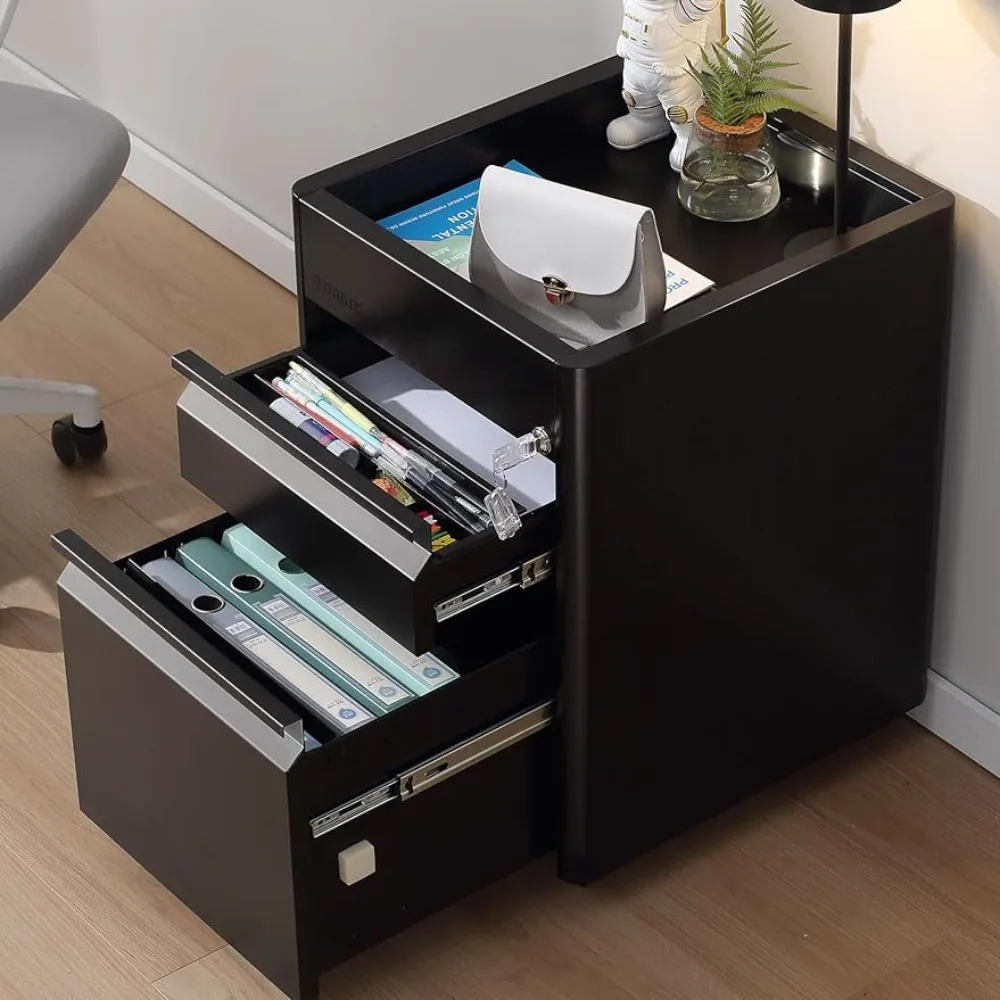 2 Drawer Mobile File Cabinet with Lock & Top Storage Shelf,  Anti-tilt Design Fully , Black freight free