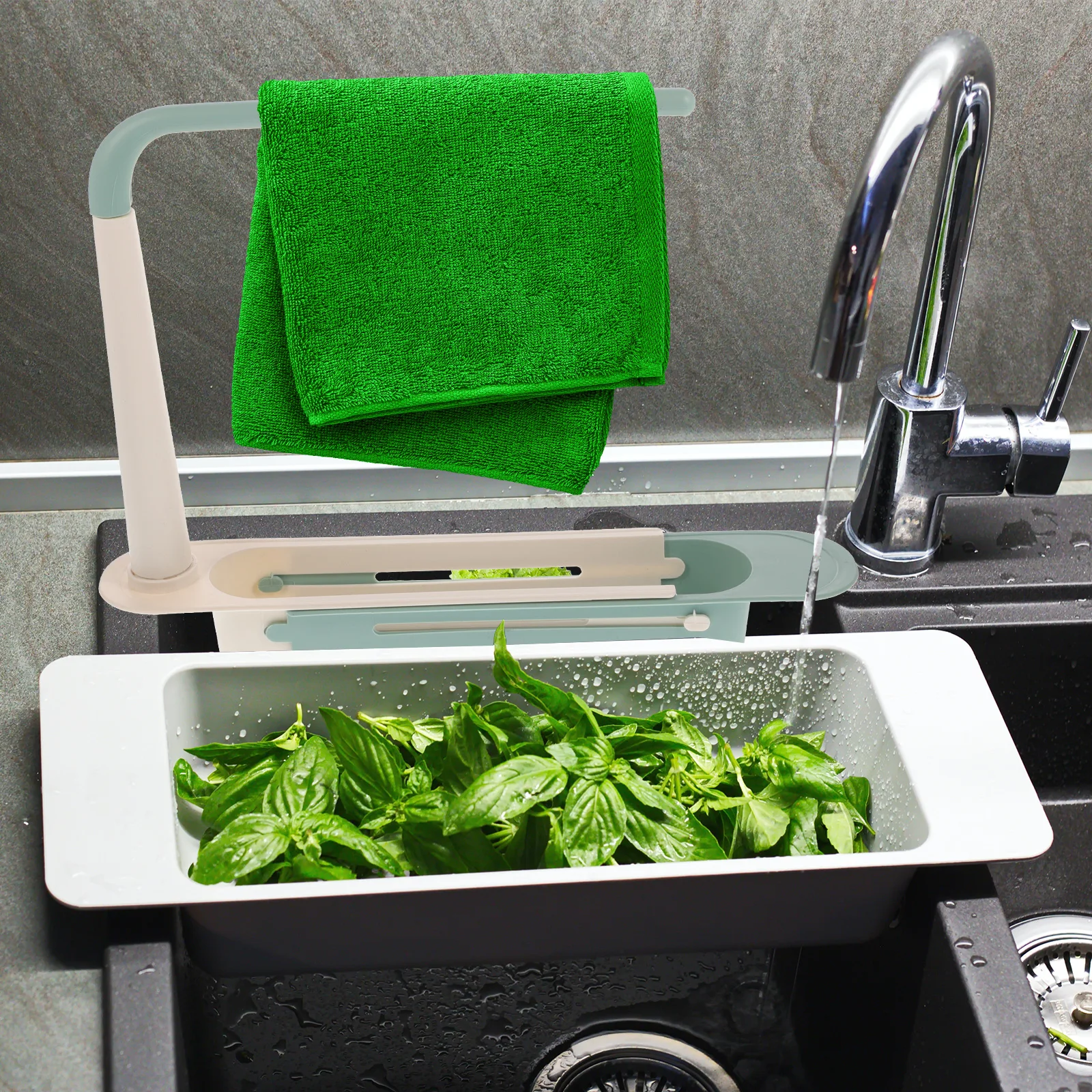

Telescopic Sink Storage Rack Large Capacity Adjustable Shelves Dishcloth Holder Draining St Fits Various Sink Sizes Easy
