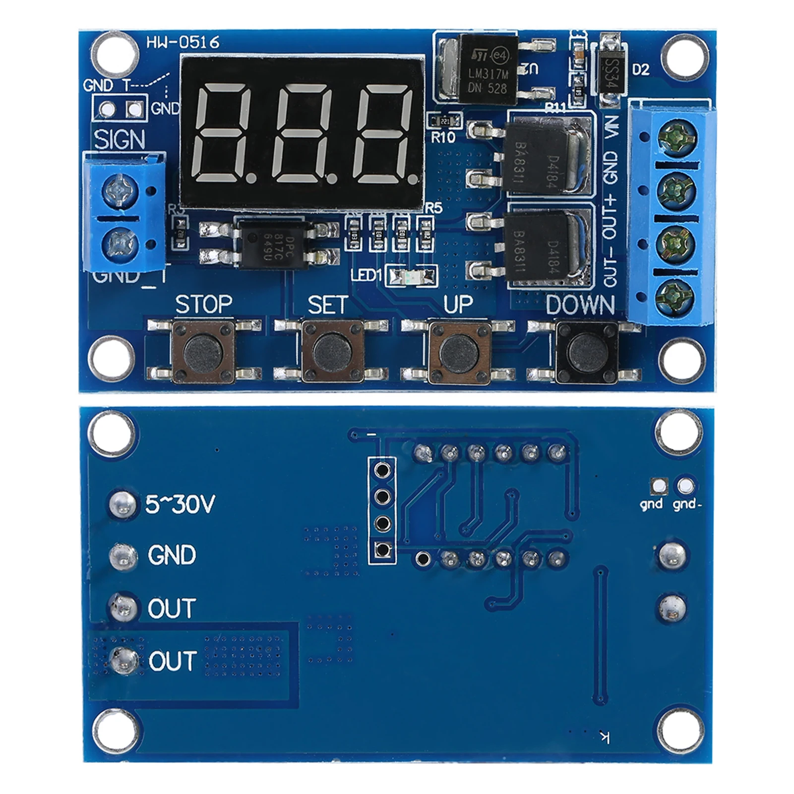 Interruptor de temporizador de retardo de ciclo de disparo DC 5V-36V, módulo de relé de encendido y apagado con pantalla LED