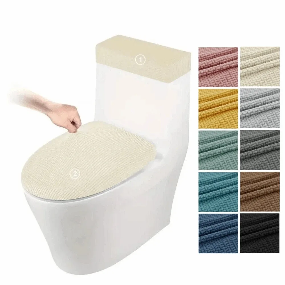 2Pcs/Set Washable Solid Color Toilet Lid Cover Thickened Soft Touch Tank Lid Cover Universal Washable WC Cover Home Bathroom