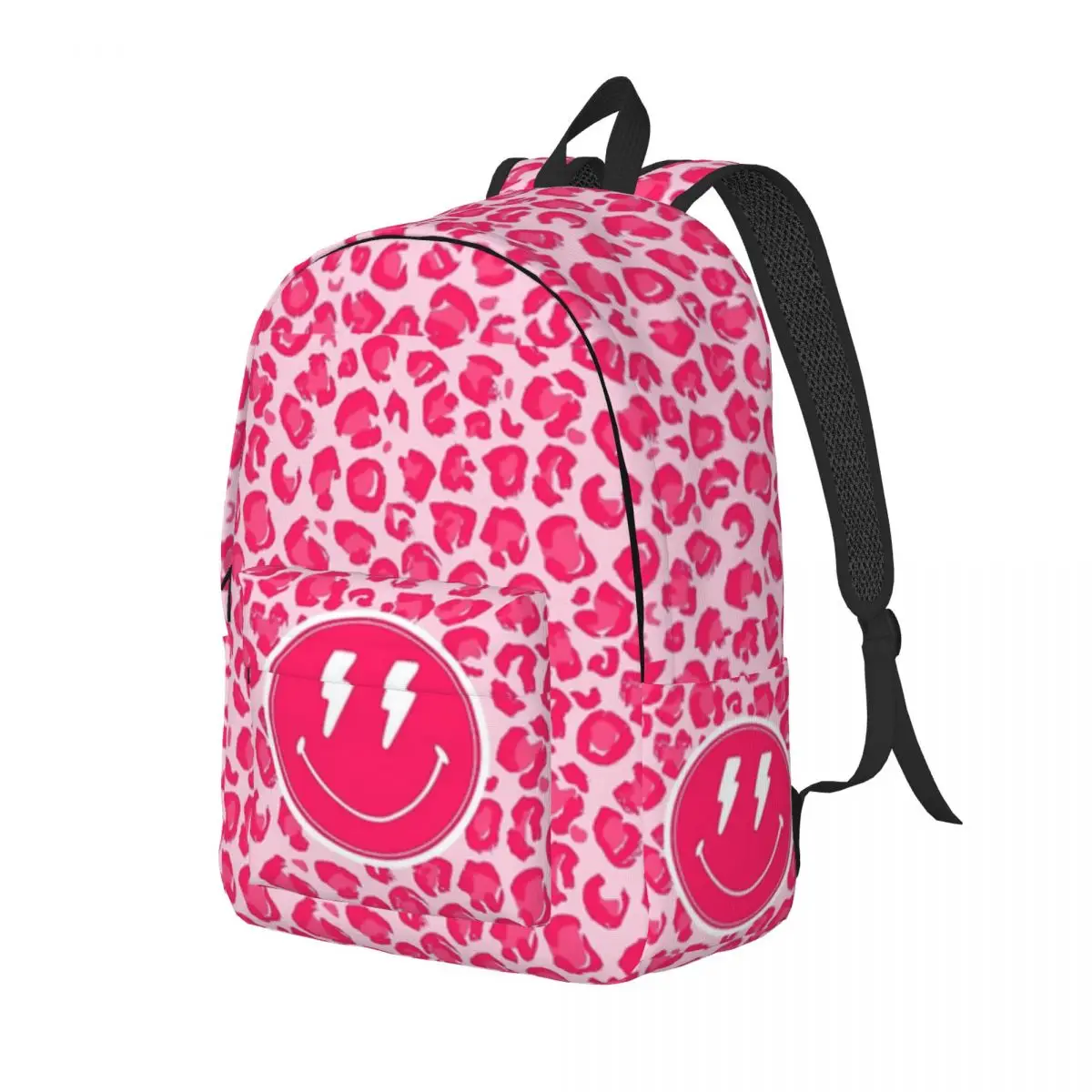 Preppy School Supplies, Pink, Smile Printed Lightweight Casual Schoolbag For School, Outdoor, Shopping, Office 15.7in 17.7in