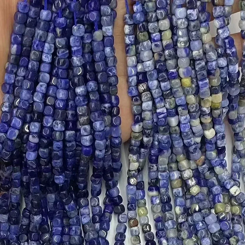 

Натуральный синий содалит квадратный куб 38 см свободные бусины для изготовления ювелирных изделий дизайн модный камень DIY женское ожерелье оптовая продажа подарок