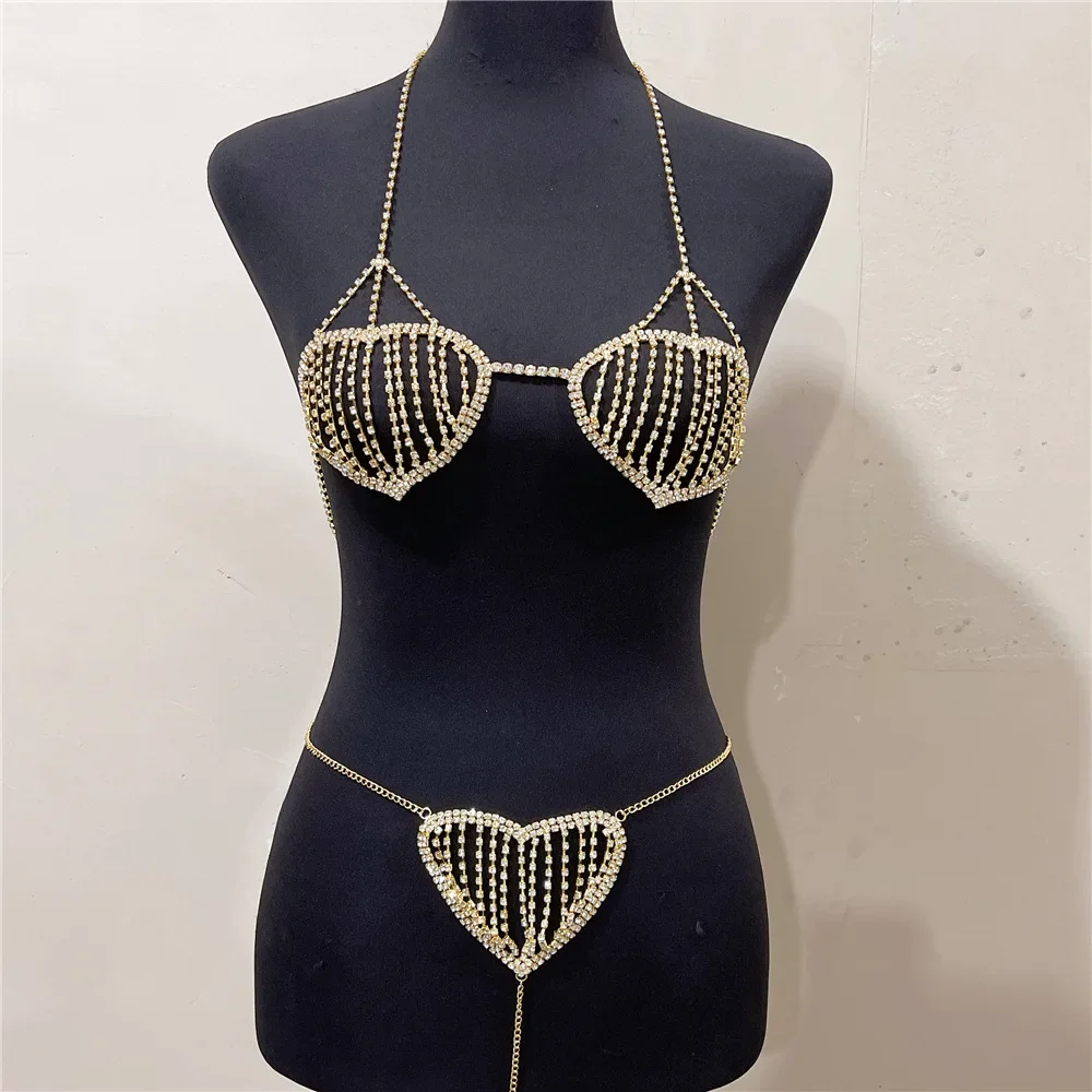 New Fashion Shining Bikini, Sexy Diamond Set Body Chain, Personalized Peach Heart Shaped Water Diamond Accessory Body Chain