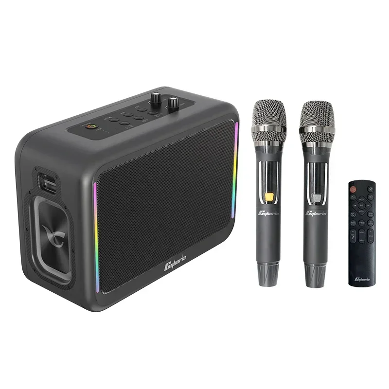 200W Karaoke Machine Portable Wireless Speaker with 2 UHF Wireless Microphones RGB LED Karaoke Speaker with Power Bank Function