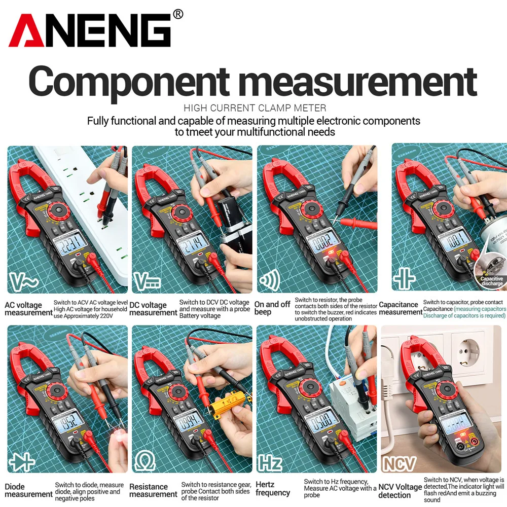 ANENG CM83 miernik cęgowy multimetr 1000A wysoki prąd bezdotykowy wielofunkcyjny profesjonalny wykrywacz NCV narzędzia testowe Hertz