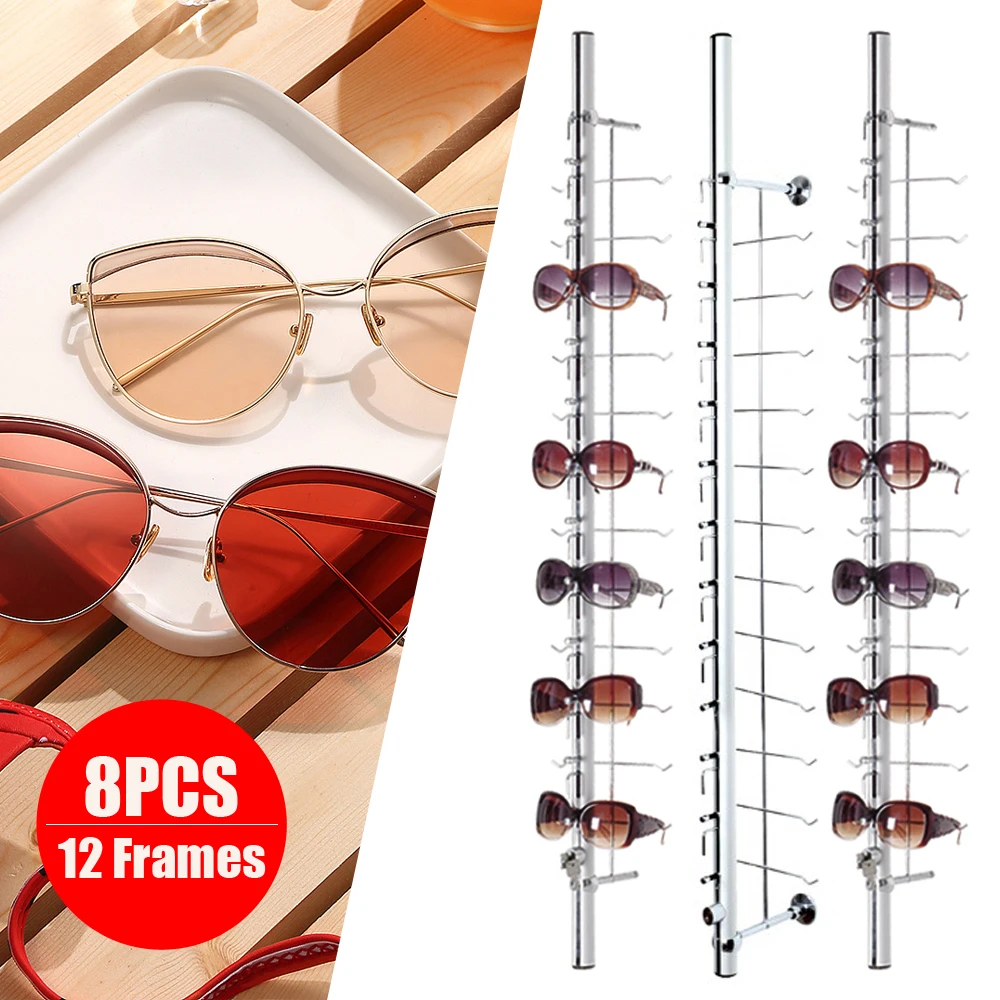 

8Pcs Sunglass Eyeglasses Display Rod Aluminium Lockable 12 Frames 1.1M For Multi Pairs Glasses Showcase