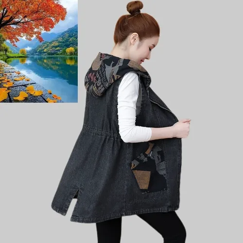 Imagen 2 del producto Colección de cintura de longitud media, chaleco vaquero adelgazante con capucha para mujer, primavera otoño 2026, versión coreana, chalecos informales que combinan con todo, abrigos