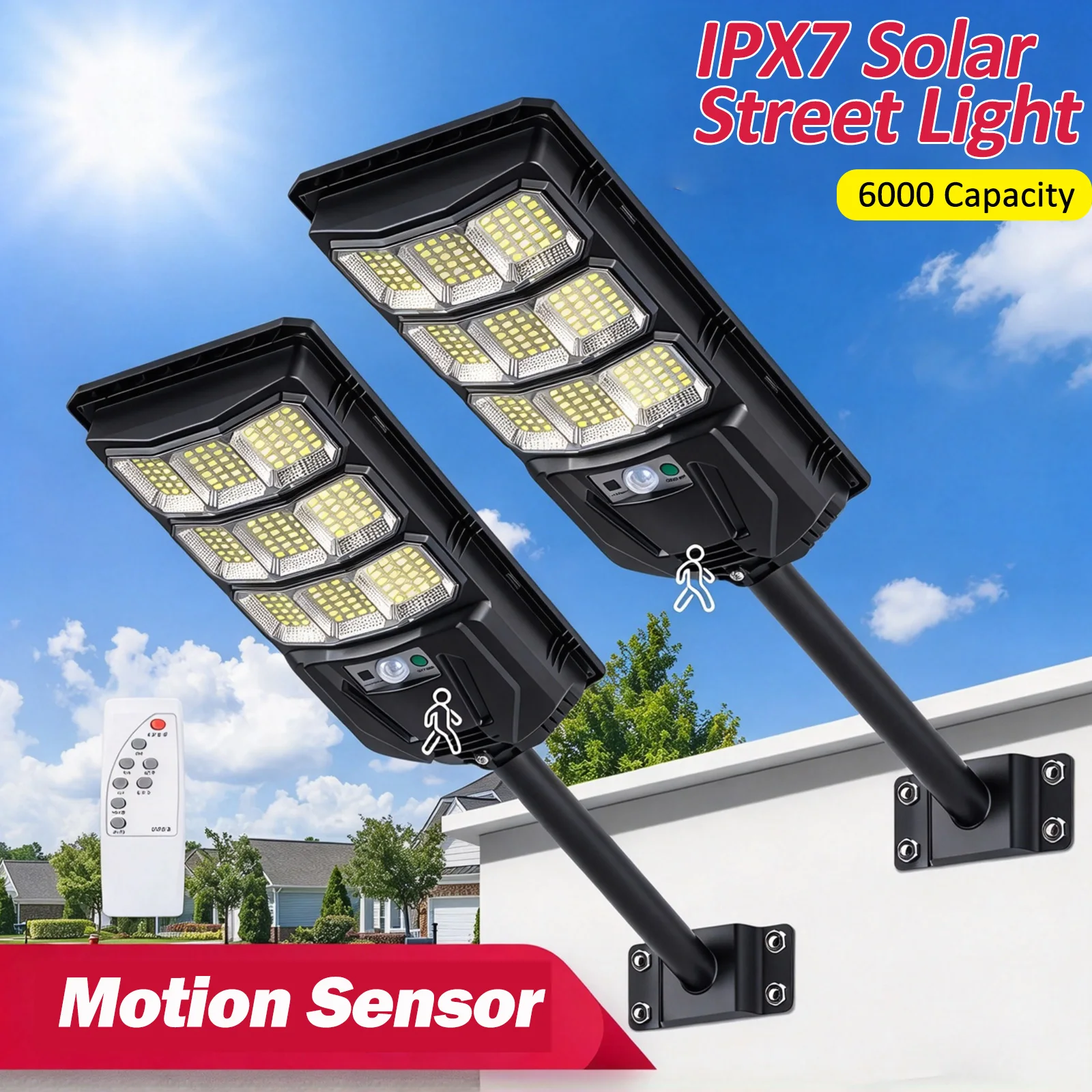 IPX7 Waterproof Outdoor Solar Street Light With Motion Sensor, 1/2/4 Pack 6500K Led Solar Wall Lamp For Patio, Garage, Garden