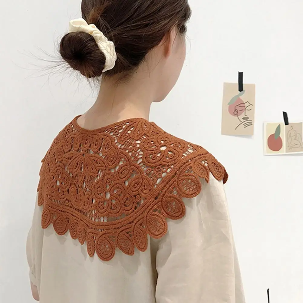 Fake Collar Breathable Decorative Modern Design Anti-pilling Short Crochet Hollow Out Detachable Women Shawl