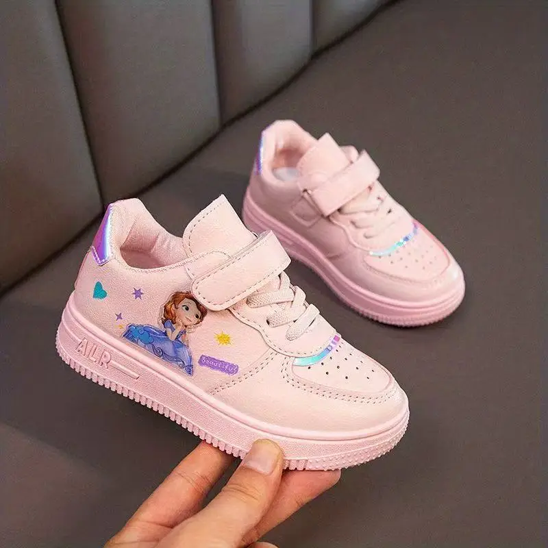 

2025 new autumn Princess Elsa Frozen cartoon student white pink sports shoes flat bottomed children's kids board Casual Shoes