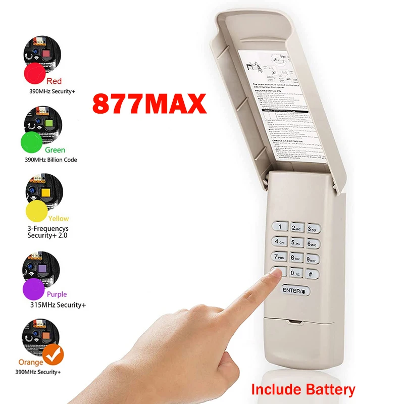 New LiftMaster 877MAX Garage password Door Opener Wireless Keypad Remote Control For Red Orange Yellow Purple Green Learn Button