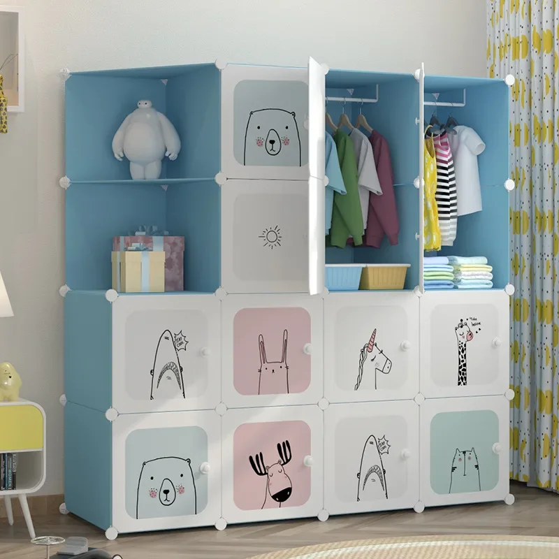 Modern minimalist rental cartoon children's wardrobe assembly baby storage cabinet baby bedroom storage plastic wardrobe