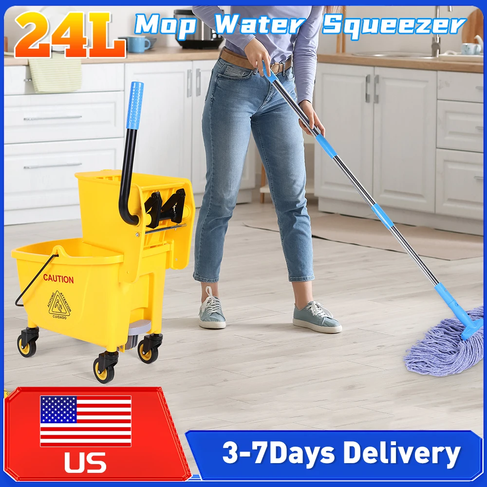 

24L Anti-Slip Mop Bucket with Wheels Squeezing Water Cleaning Trolley for Home Hotel Restaurant Hall Sanitary Floor Cleaning Kit