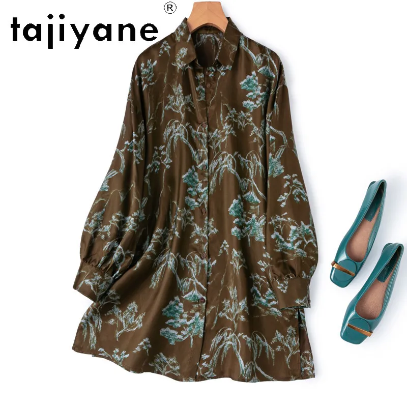 

TAJIYANE 100% mulberry silk Blouse Oversize Mid Length Shirt Women Lantern Sleeve Spring Blouses 2026 Woman Clothes Рубашка