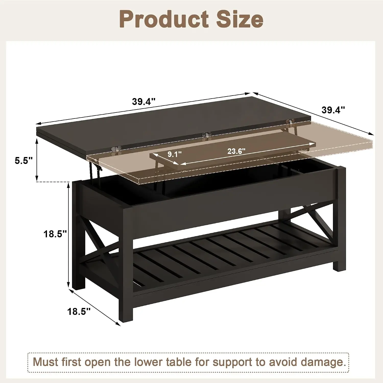 Coffee Table Lift Top, Multi-Function Convertible Coffee Table with Storage and Hidden Compartment, Converts to Dining Table for
