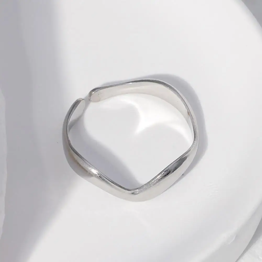 V-shaped Ring Curved Geometric Ring V-shaped Curved Finger Ring Adjustable Stainless Steel Open Band Geometric Texture Stacking