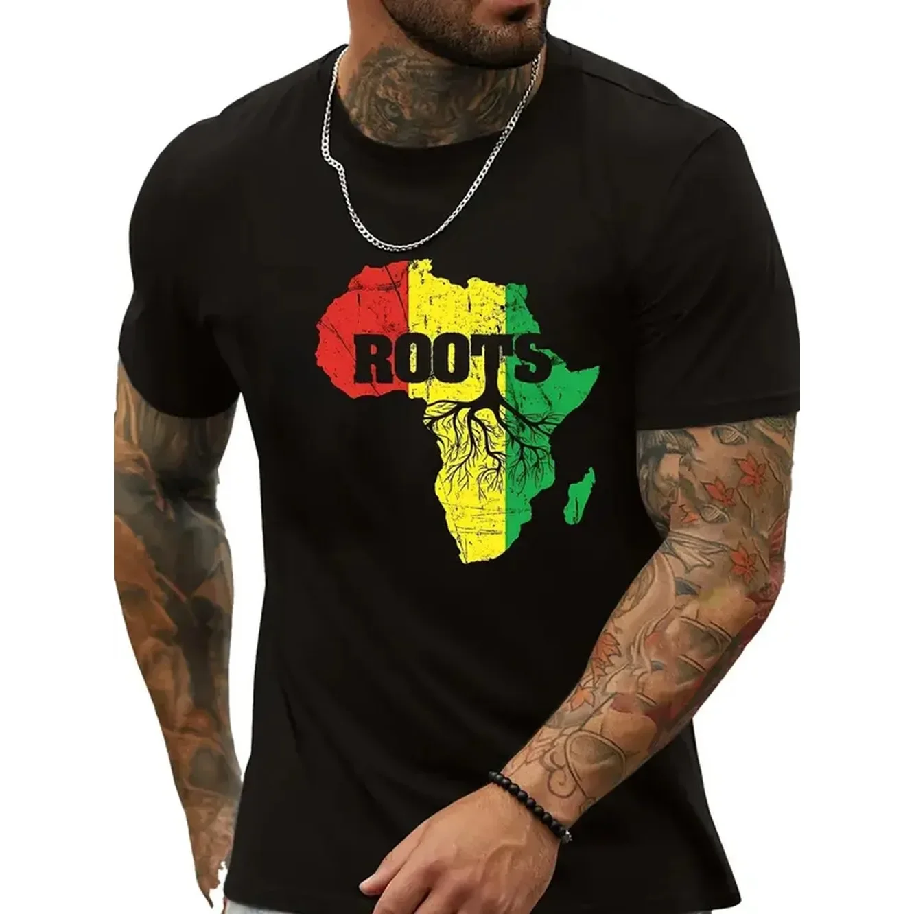 Men's T-Shirt Black Africa Map ROOTS Rasta Colors Casual Wear Clothes Cotton graphic tee graphic t-shirts men gifts clothes men