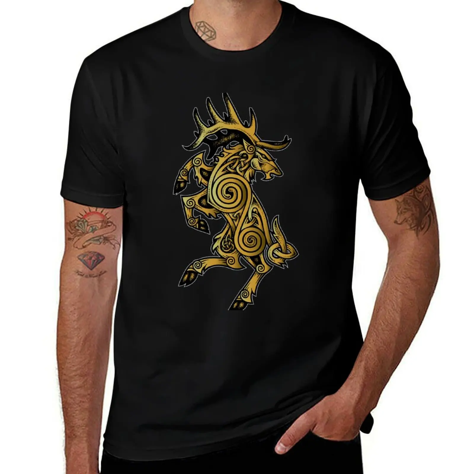 Celtic Elk Rampant T-Shirt Basic Casual Short Sleeve Cotton Shirt T-Shirt