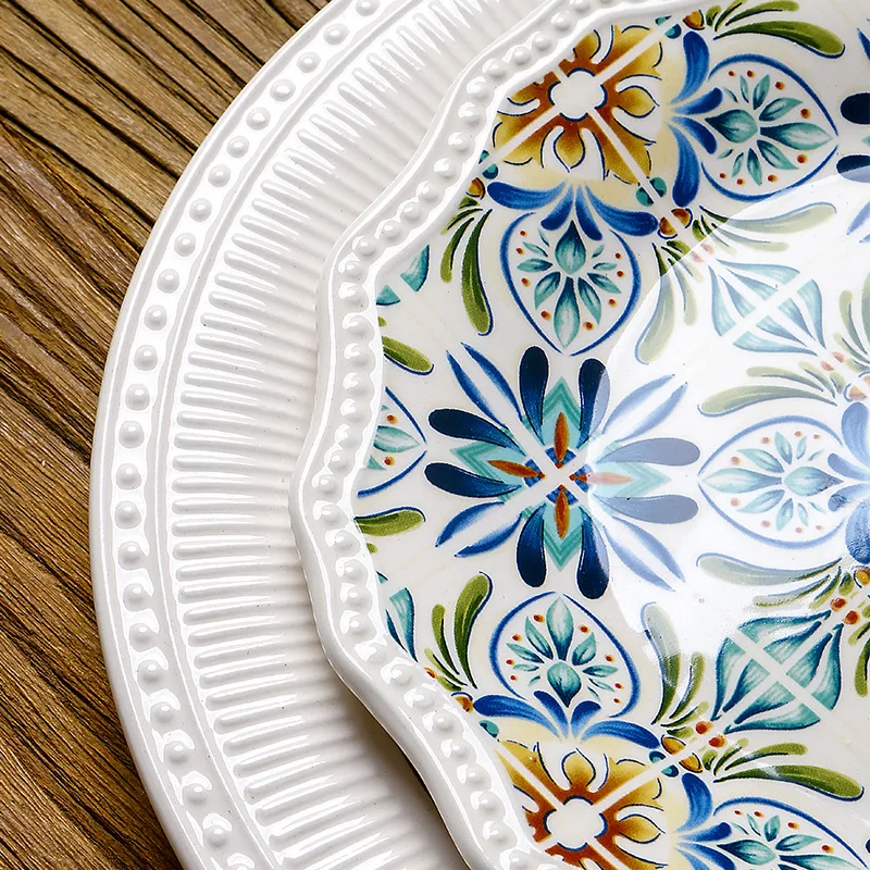 European, American, Mediterranean ceramic plates, home art reliefs, Western pasta plates, glazed colored circular flat plates