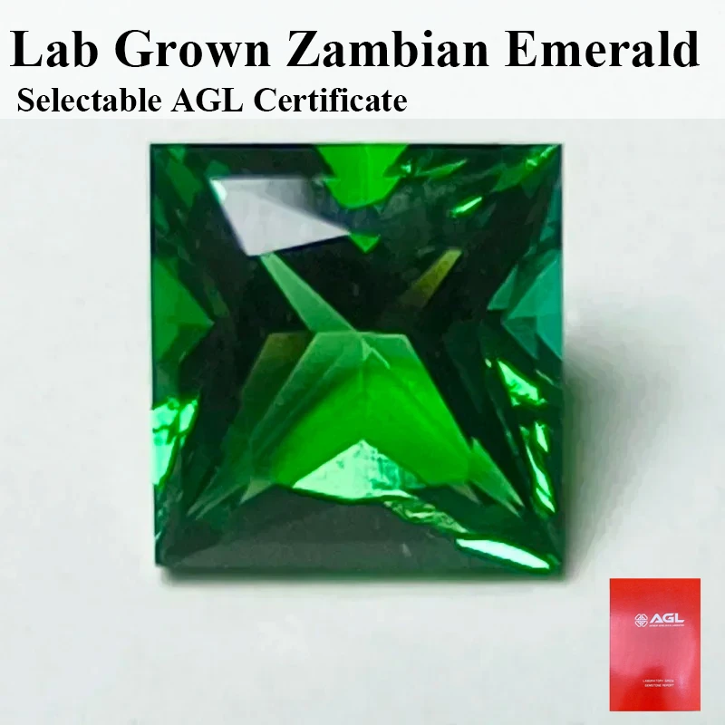 Lab Grown Zambian Emeralds TOP Square Shape Hydrothermal Hand Cutting with Cracks Inclusions Inside Selectable  Certificate