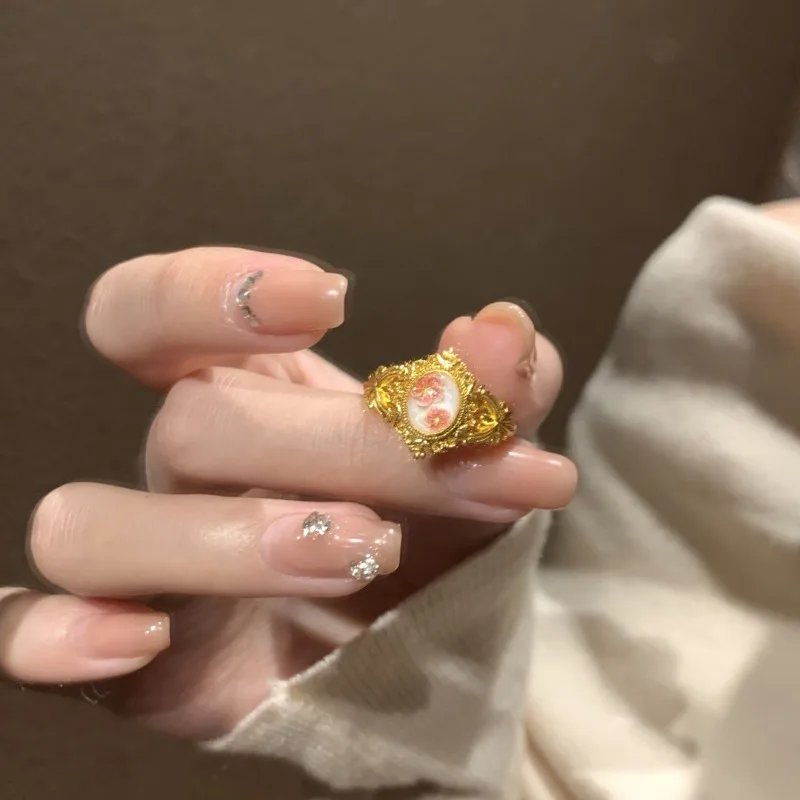 خاتم زهر البرقوق الذهبي على الطراز الصيني الجديد للسيدات، خفيف الوزن، فاخر، رائع على طراز المحكمة، خاتم عتيق قابل للتعديل