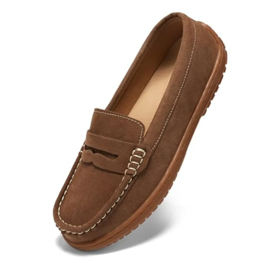 

Women's Penny Loafers Slip-On - Lightweight Breathable Suede Driving MoccasinsCute Business Casual Dress Shoes for Work and Tra