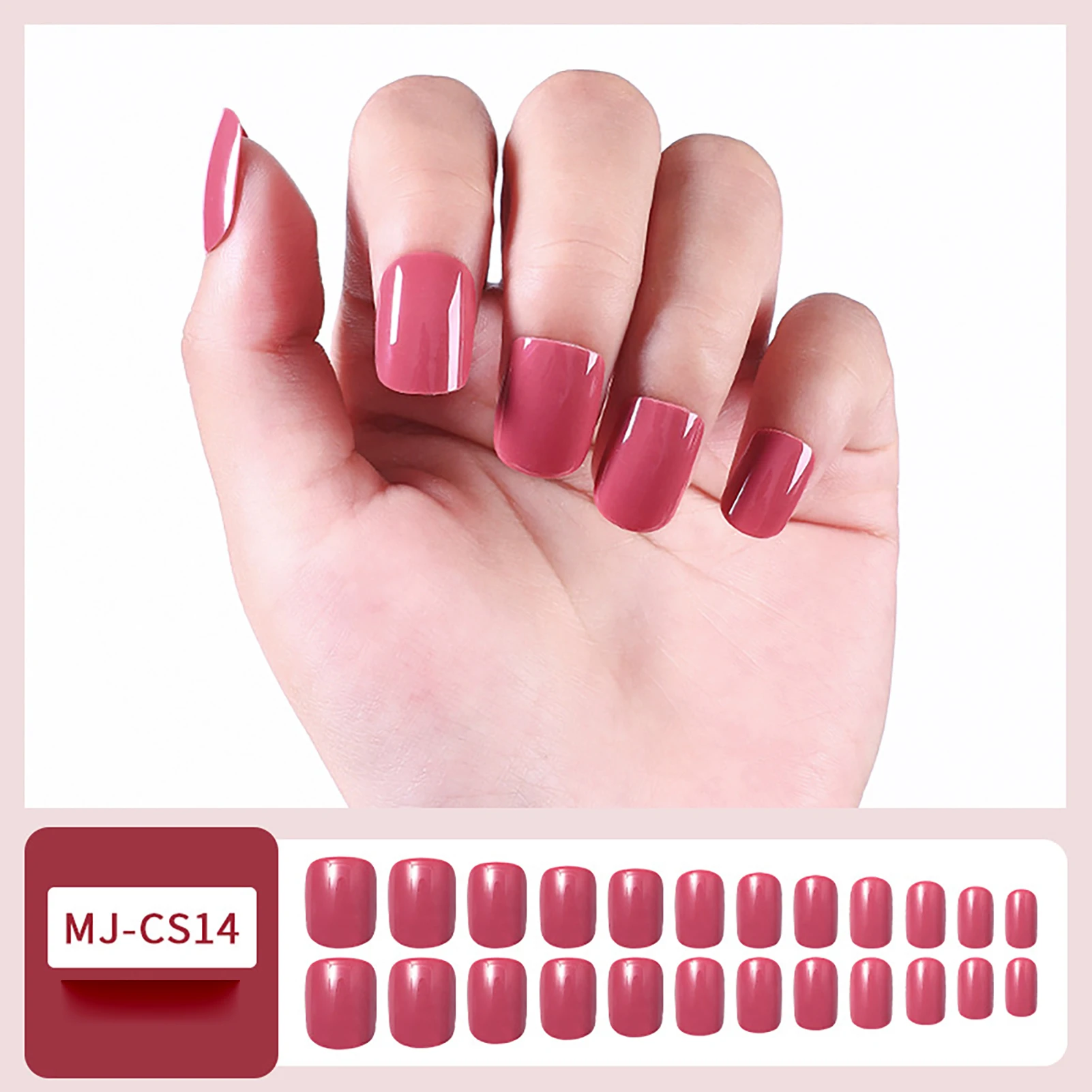 Simples lustroso monocromático quadrado unhas postiças, unhas reutilizáveis, doce e encantador, decoração DIY