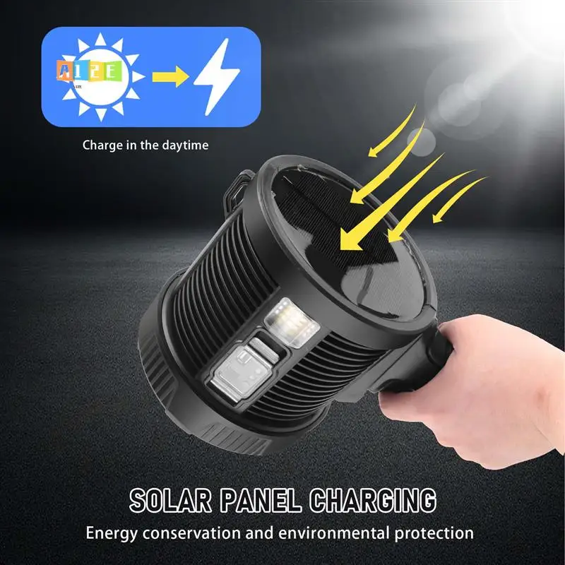 

A12E-Rechargeable Spotlight,100000 Lumens LED Spot Lights Handheld Large Flashlight Super Bright Outdoor Solar Spotlights