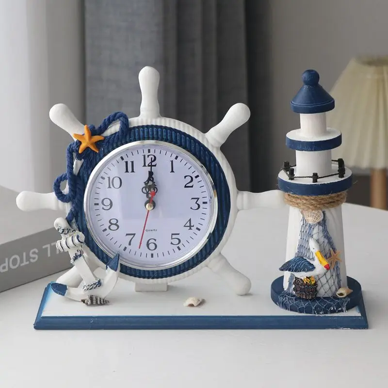 

Mediterranean Style Table Clock Silent Living Room Decor Clock for Bedroom Rustic Coastal Desktop Timepiece Unique Home Decor