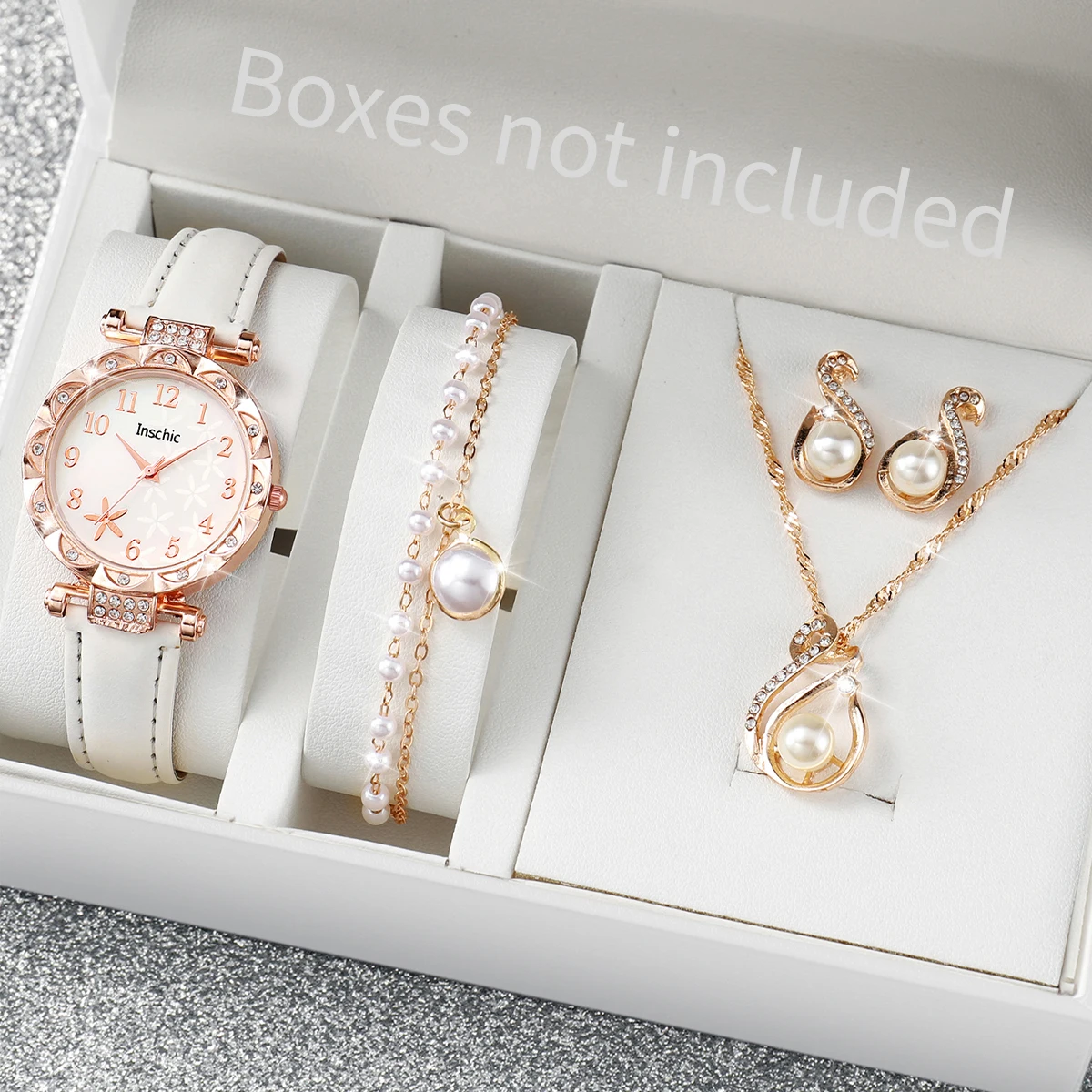 5/6PCS Fashion Rhinestone Women Watches Casual Leather Band Quartz Watch for Women Clock Jewelry Set Reloj Mujer（Without Box）