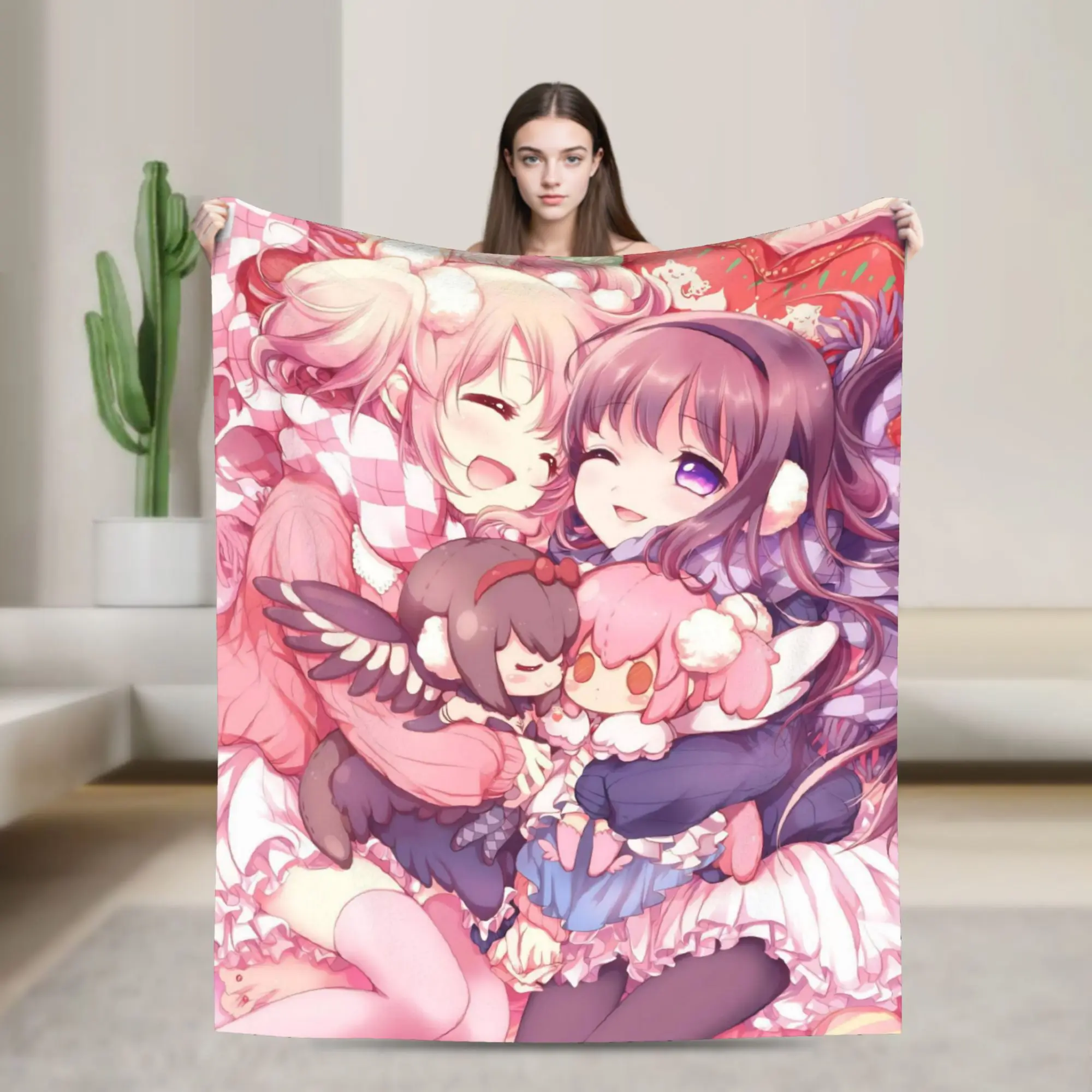 Puella Magi Madokas Magica Anime Wool Blankets Lovely Girl Funny Throw Blanket for Bed Sofa Couch 125*100cm Bedspreads