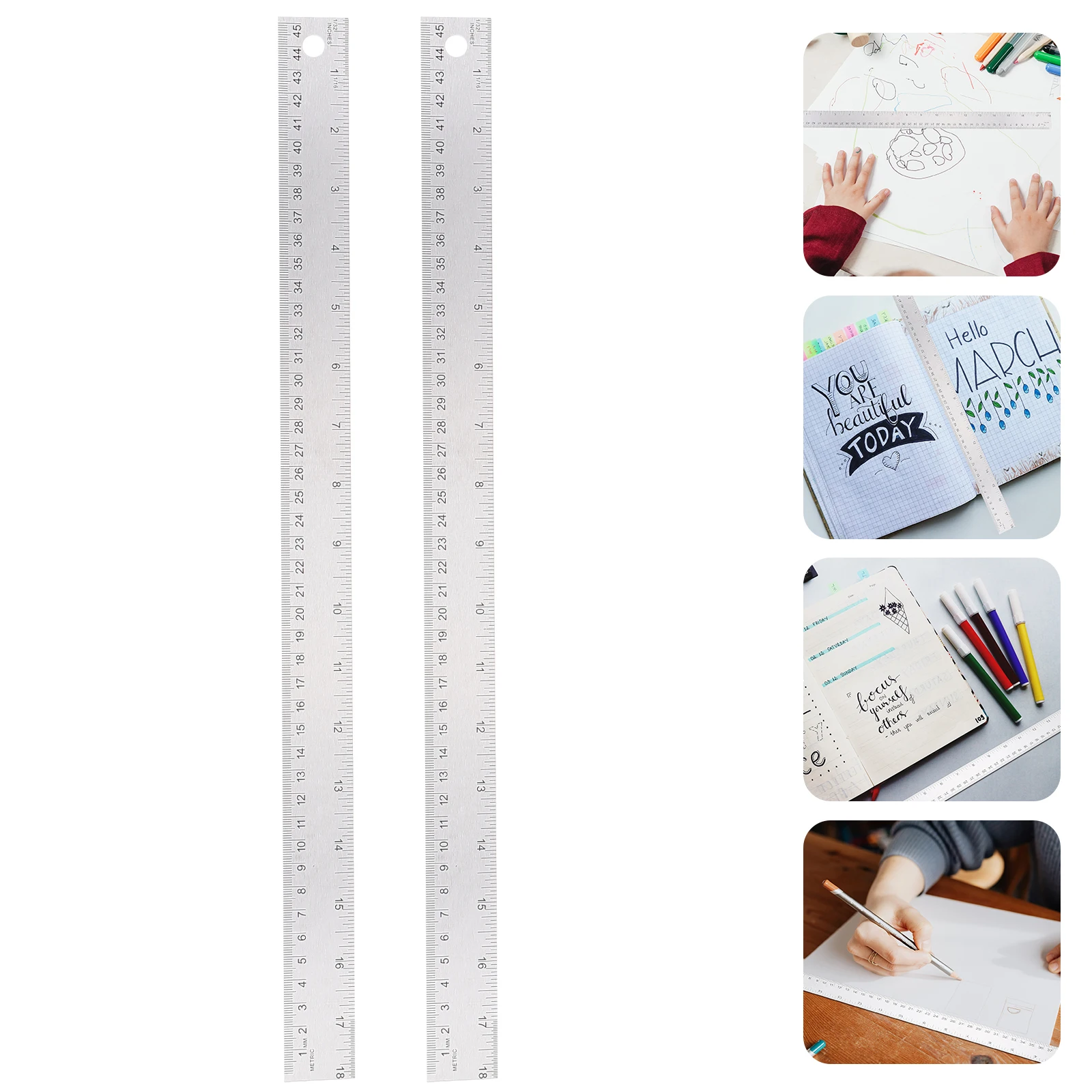 2pcs Precision Stainless Steel Straight Ruler Cork Back Woodworking Measuring Tool Strong Scale Ruler For Artists