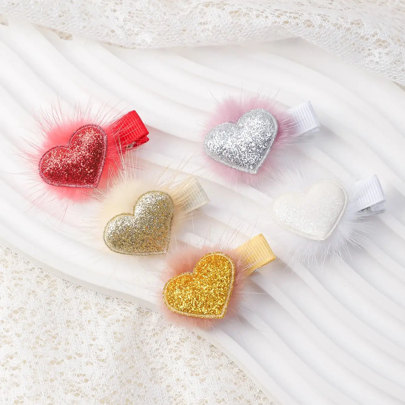 

5Pcs/Set Cute Valentine's Day Hair Clip Kids Heart Plush Hairpin Love Shaped Hair Barrettes Children Headwear Hair Accessories