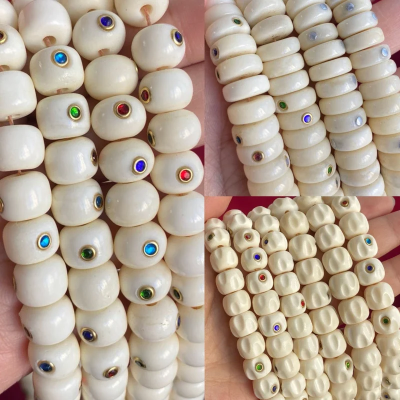 Solid color multi- cow bone inlaid 108-bead bracelet accessories, components, vintage material cultural crafts