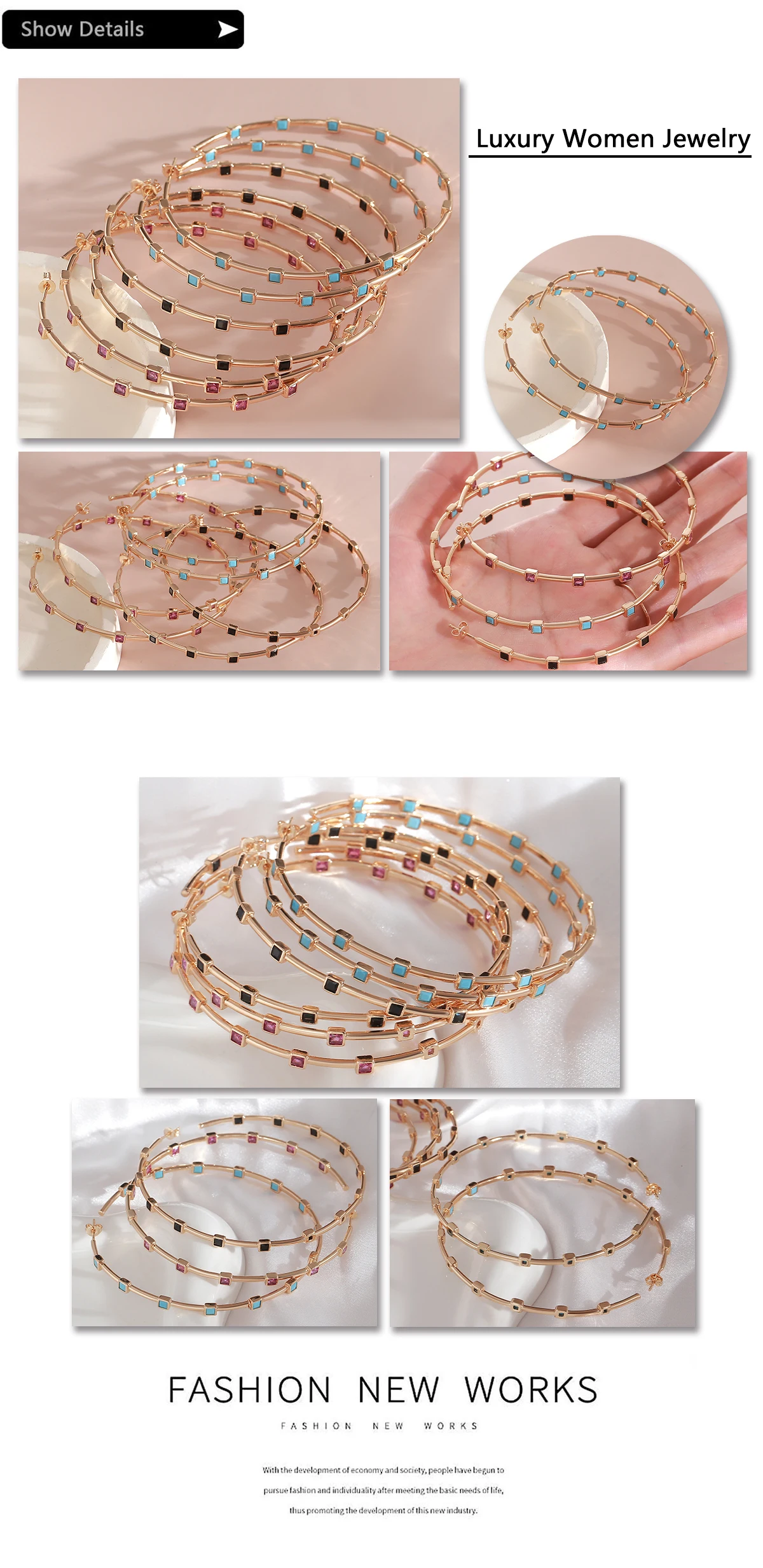 MHS.SUN Modische, mit Zirkon eingelegte, große runde Creolen für Damen, vergoldet, übertriebene große Ohrringe, Party-Schmuck, Geschenke – Detail 25