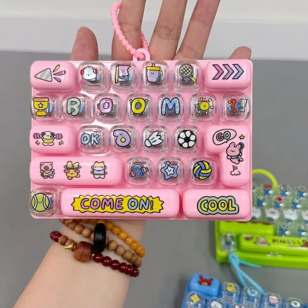 Cartoon 26 Key Keyboard Keychain Plastic Clear Key Sounds Fingertip Button Key Ring Clickable Keys Animal Patterns