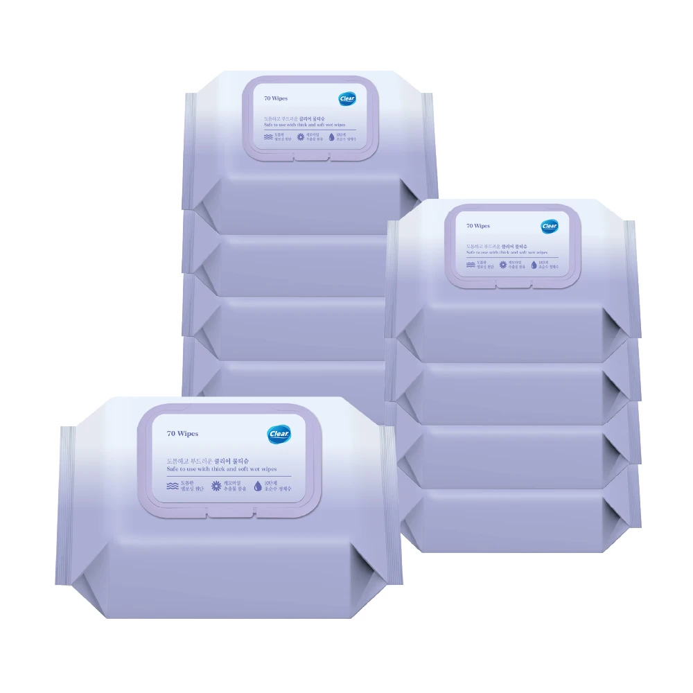 고평량 63gsm 도톰한 클리어 시그니처 저자극 물티슈 70매 10팩 (캡형)