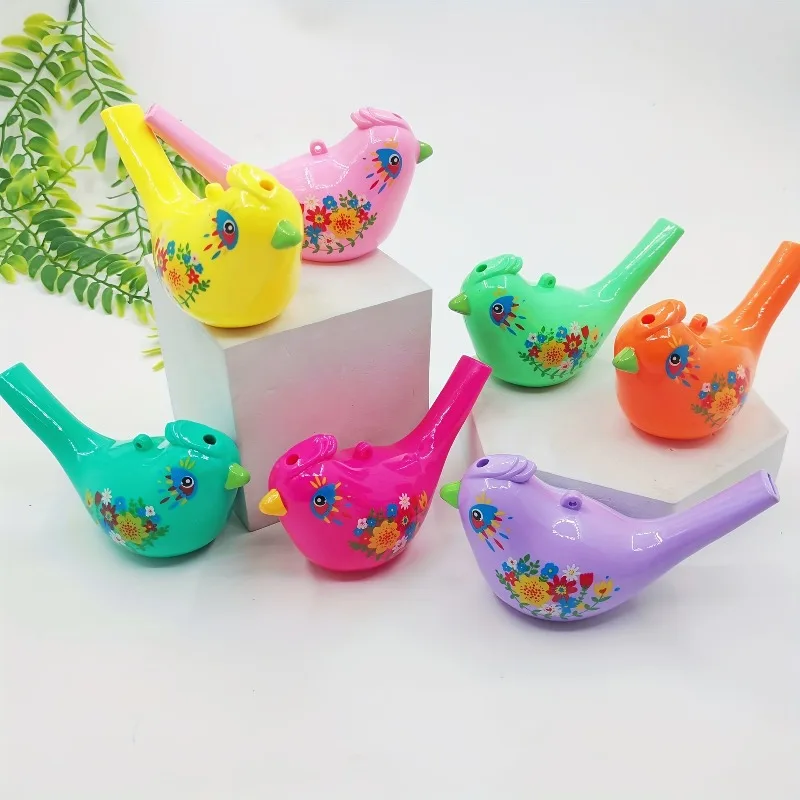 3 piezas de lindos silbatos de plástico con forma de pájaro, silbato de agua, regalo colorido para fiestas de pájaros