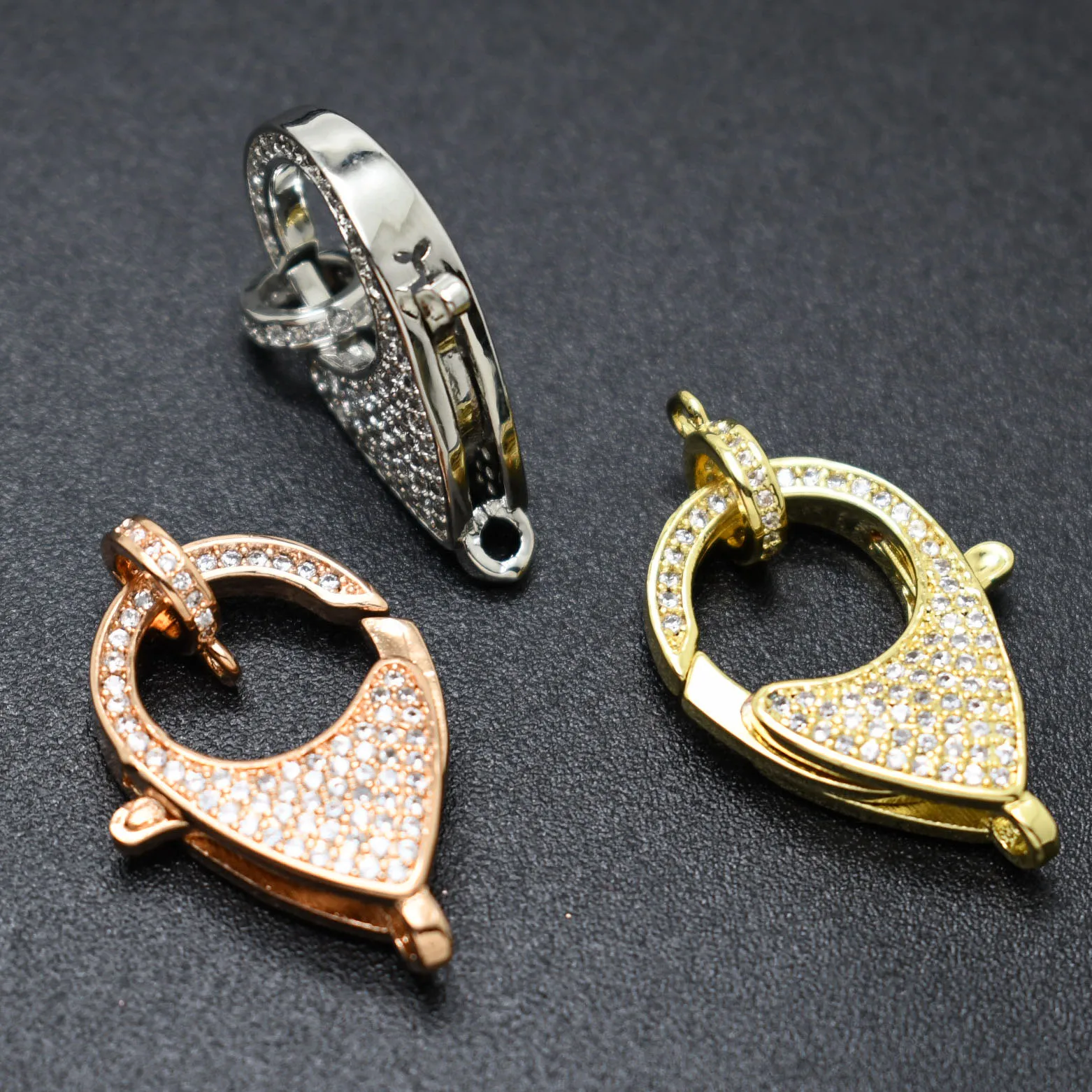 

Delicate Women Jewelry Making High Quality Black Rhodium Gold Plated CZ Paved Big Size Lobster Clasp Connector for DIY