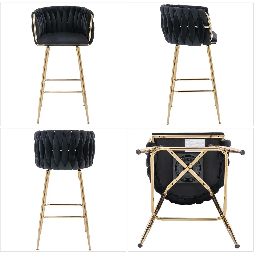 Ensemble de 4 tabourets de bar pivotants, tabourets de bar à hauteur de comptoir de 26 pouces, chaise de comptoir d'îlot de cuisine en velours avec dossier en baril, tabourets de bar