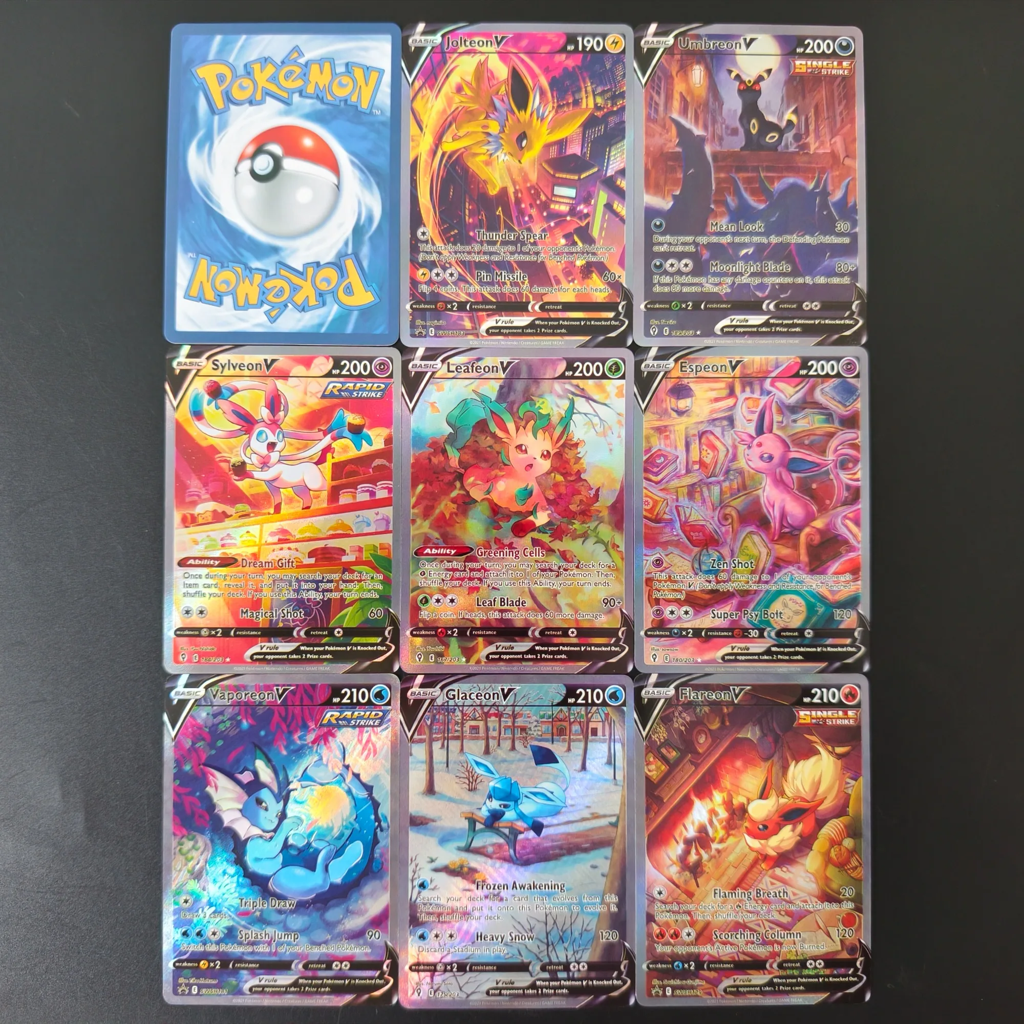 PTCG Proxy Card Pokemon Eeveelutions Full Art Card Umbreon V Sylveon Espeon Jolteon Flareon Vaporeon English Collection Card