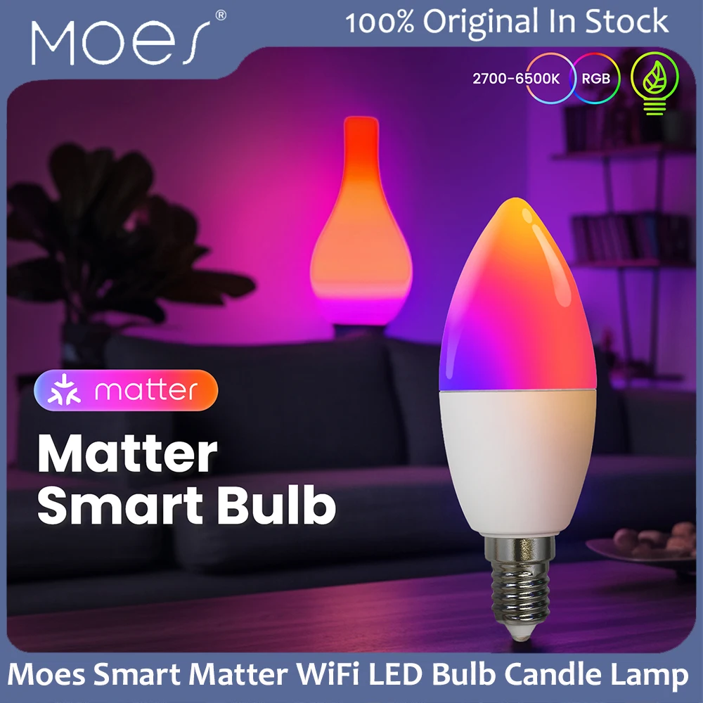 Moes Smart Matter WiFi LED Bulb Candle Lamp E14 Temperature Brightness Adjustable Voice Control Biological Rhythm Work HomeKit
