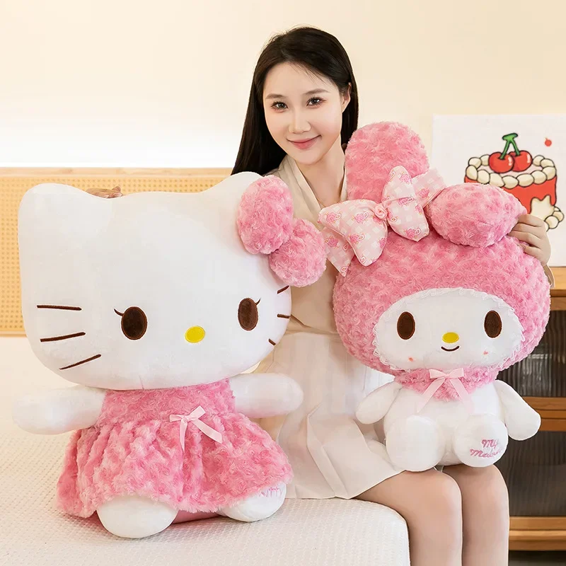 60cm Cartoon Rose Hello Kitty Plush Toy Kawaii My Melody Plushies Big Size Soft Stuffed Doll Kt Cat Pillow Girl Birthday Gift