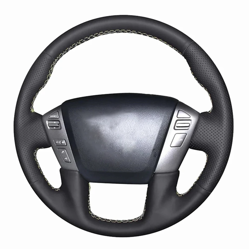 DIY Black Faux Leather Car Steering Wheel Cover For Nissan Patrol Armada NV Cargo NV Passenger (US) Titan Infiniti   QX56 QX80