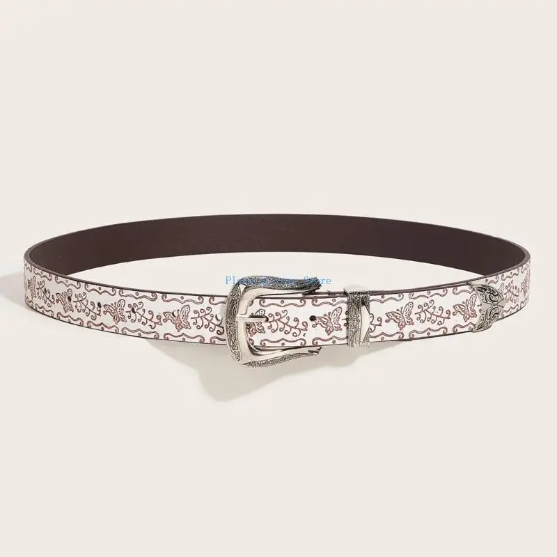 

652B Female Embossed Waist Belt Adjust Pin Buckle Belts for Dress Jeans PU Waist Belt